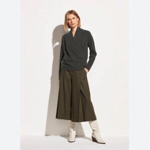 VINCE DARK GREEN BOILED CASHMERE FRONT WRAP SWEATER PULLOVER - S